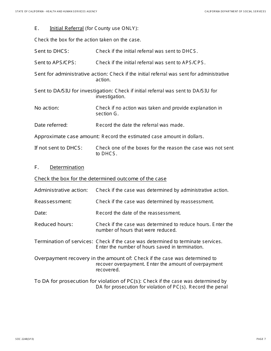 Form SOC2248 Ihss Complaint of Suspected Fraud Form - California, Page 7