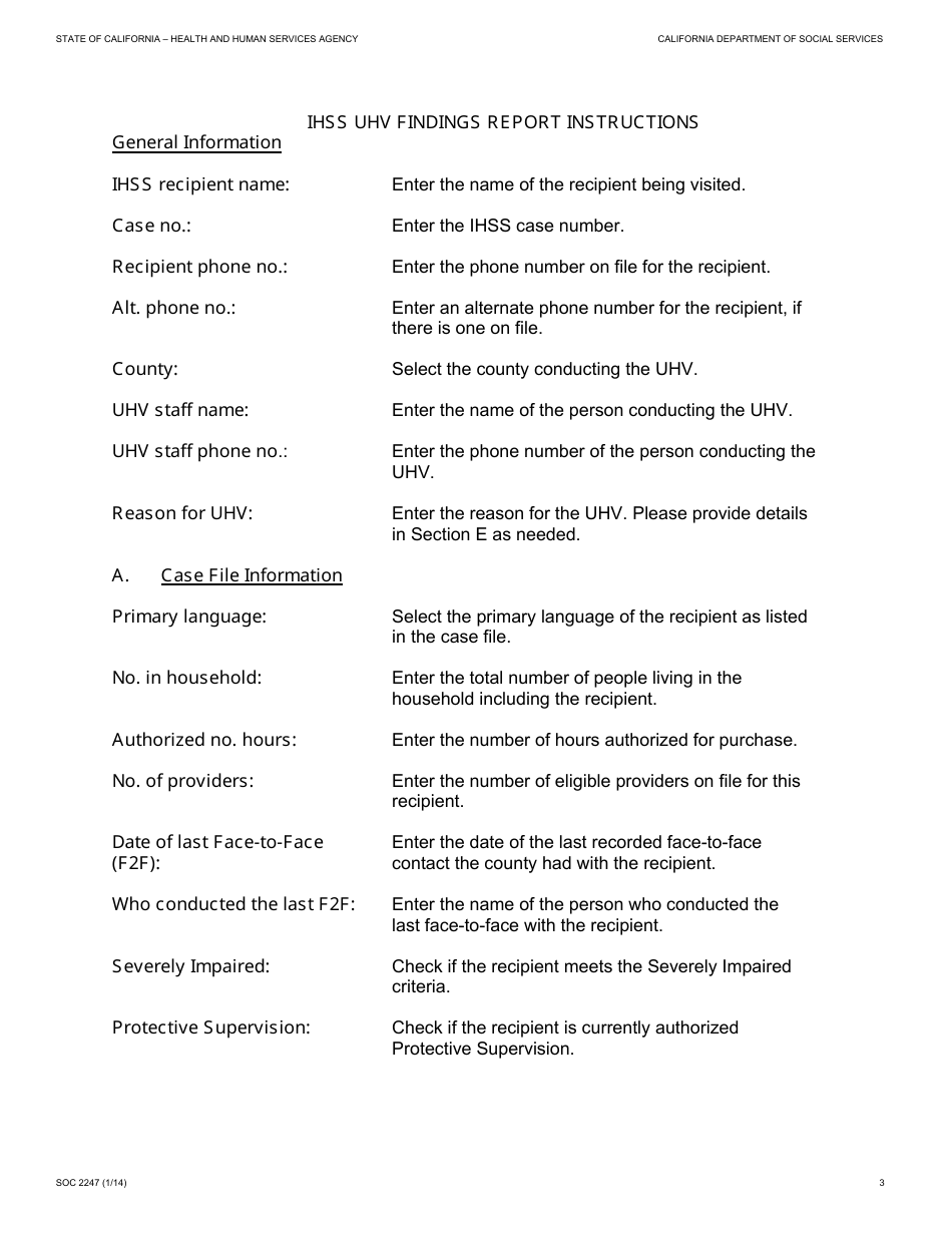 Form SOC2247 Ihss Uhv Findings Report - California, Page 3