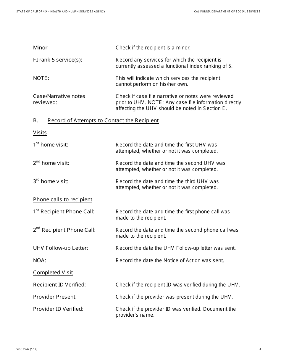 Form SOC2247 Ihss Uhv Findings Report - California, Page 4