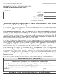 Document preview: Form SOC881 In-home Supportive Services Program Notice to Provider of Inactivity - California