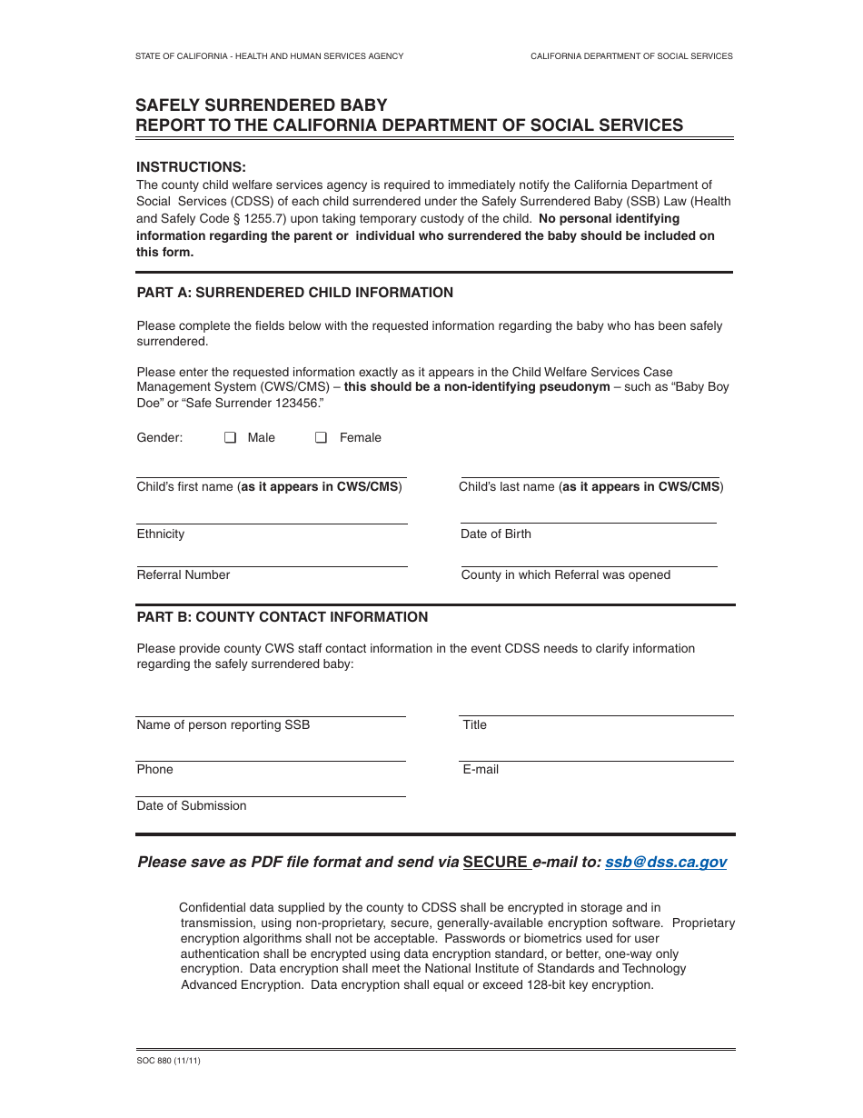 Form SOC880 Fill Out, Sign Online and Download Fillable PDF