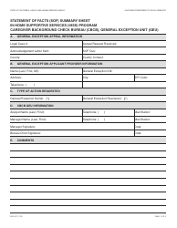 Form SOC871 Statement of Facts (Sof) Summary Sheet Ihss Program Caregiver Background Check Bureau (Cbcb), General Exception Unit (Geu) - California