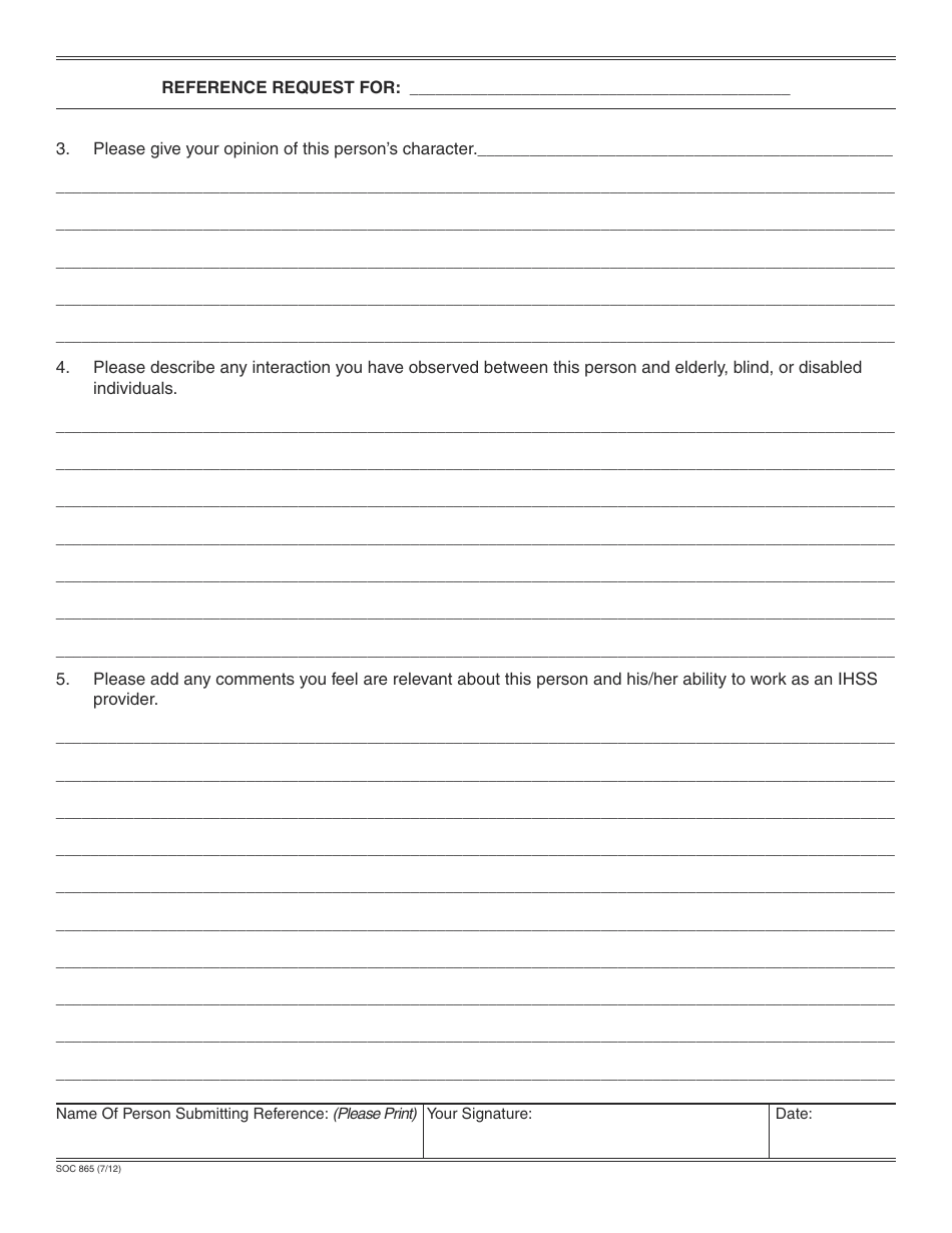 Form SOC865 In-home Supportive Services (Ihss) Request for Applicant Provider Reference - California, Page 2