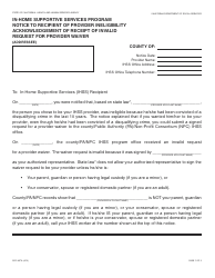 Form SOC857A In-home Supportive Services Program Notice to Recipient of Provider Ineligibility Acknowledgement of Receipt of Invalid Request for Provider Waiver - California