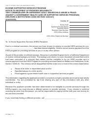 Document preview: Form SOC855A In-home Supportive Services Program Notice to Recipient of Provider Ineligibility Tier I Crimes (Elder or Dependent Adult Abuse/Child Abuse & Fraud Against a Government Health Care or Supportive Services Program) - California