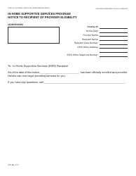 Document preview: Form SOC854 In-home Supportive Services Program Notice to Recipient of Provider Eligibility - California
