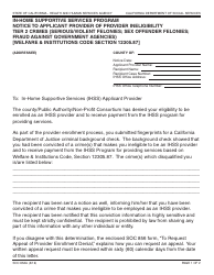 Form SOC852A In-home Supportive Services Program Notice to Provider Applicant of Provider Ineligibility Tier 2 Crimes (Serious/Violent Felonies; Sex Offender Felonies; Fraud Against Government Agencies) - California