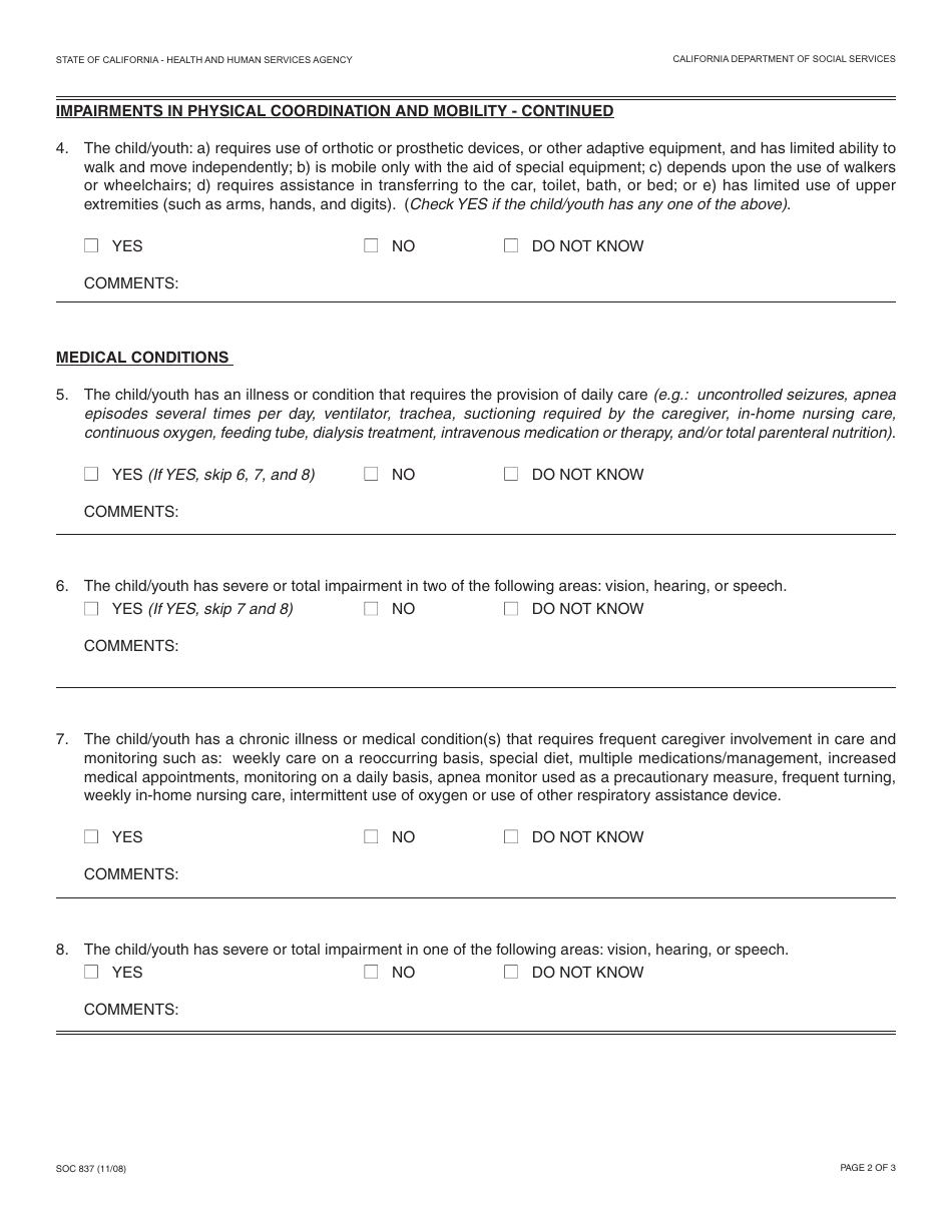 Form SOC837 Supplement to the Rate Questionnaire - California, Page 2