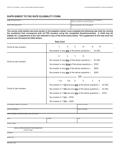 Form SOC836 Supplement to the Rate Eligibility Form - California