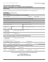 Document preview: Form SOC826 Child Fatality/Near Fatality - County Statement of Findings and Information - California