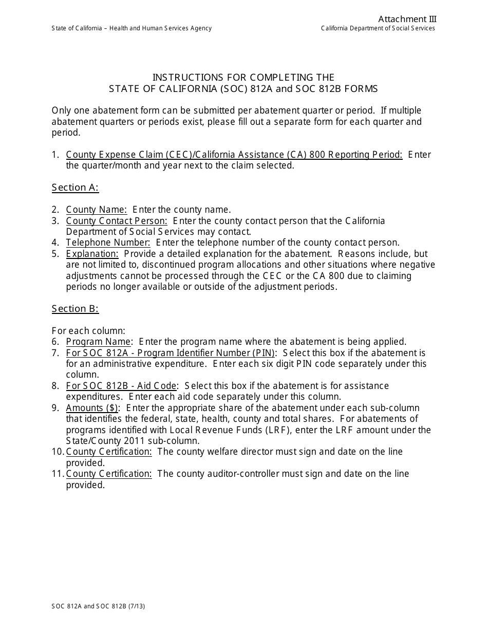 Form SOC812B Attachment II Abatements Not Processed Through the Ca 800 Claim - California, Page 2