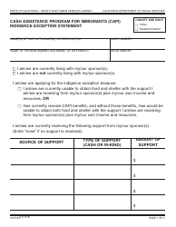 Form SOC809 Cash Assistance Program for Immigrants (Capi) Indigence Exception Statement - California