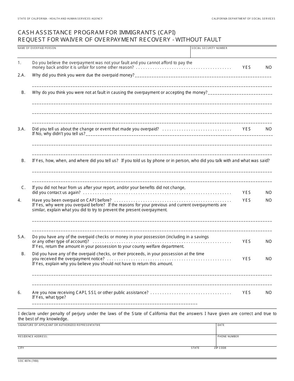 Form SOC807A - Fill Out, Sign Online and Download Fillable PDF ...