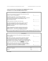 Document preview: Form SOC454 Cash Assistance Program for Immigrants (Capi) Sponsor to Alien Deeming Worksheet - California