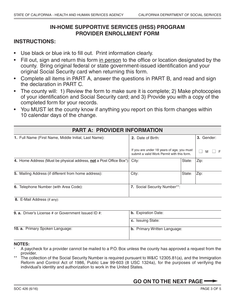 Form SOC426 In-home Supportive Services (Ihss) Program Provider Enrollment Form - California, Page 3