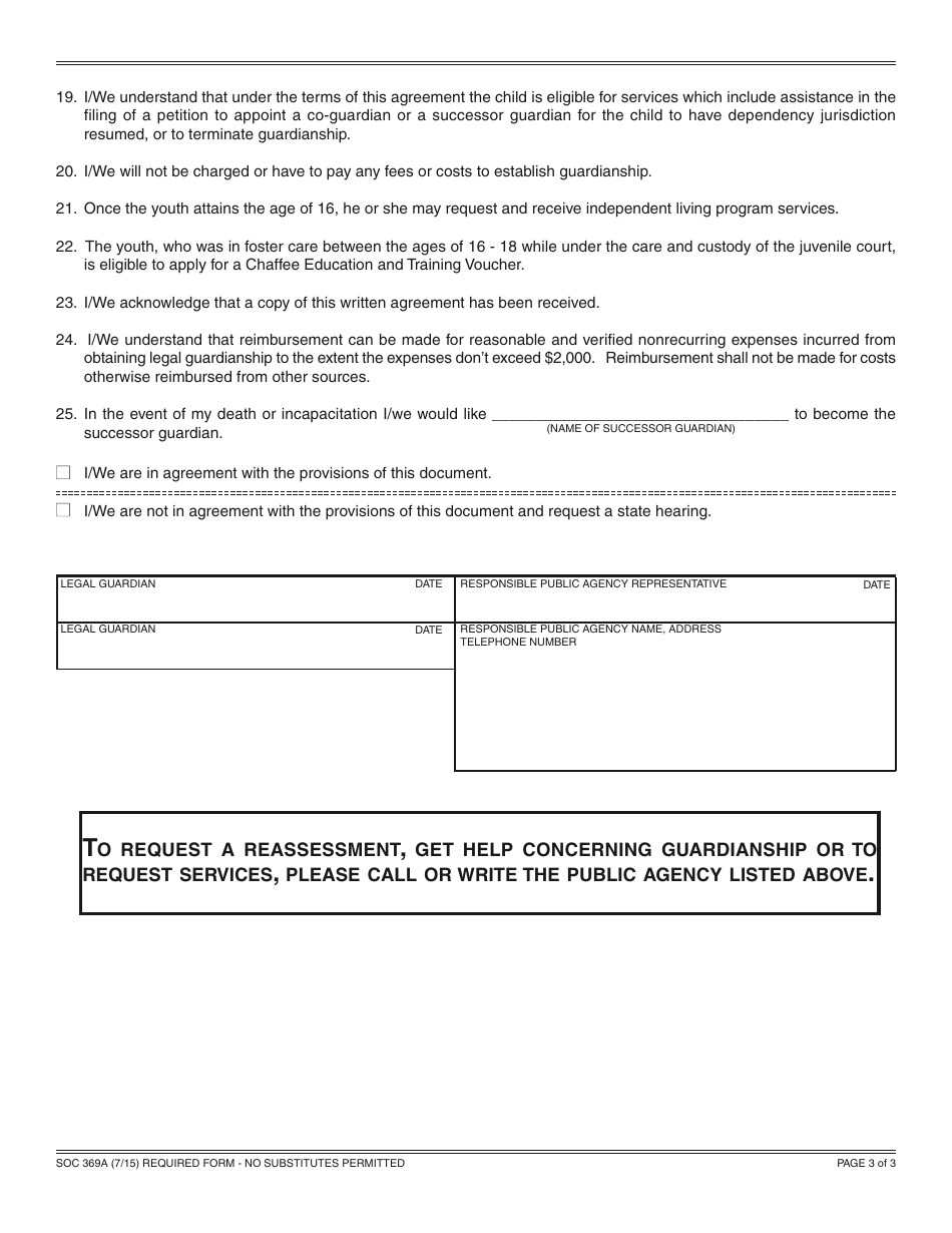 Form SOC369A Kinship Guardianship Assistance Payment (Kin-Gap) Program Agreement Amendment - California, Page 3