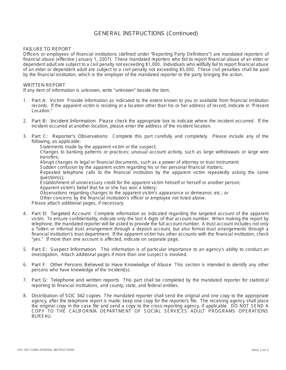 Form SOC342 Report of Suspected Dependent Adult / Elder Financial Abuse - California, Page 3