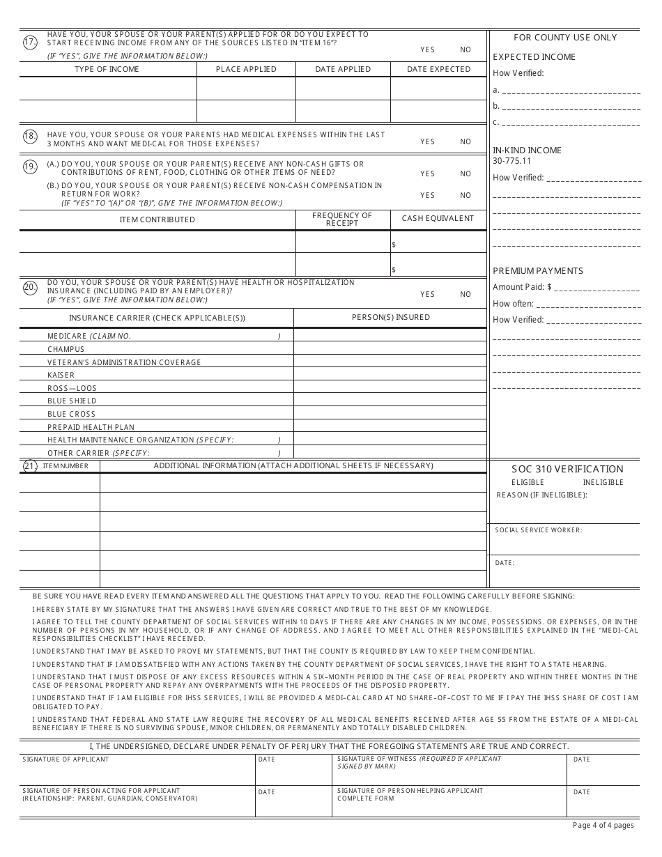Form SOC310 Statement of Facts for in-Home Supportive Services - California, Page 4
