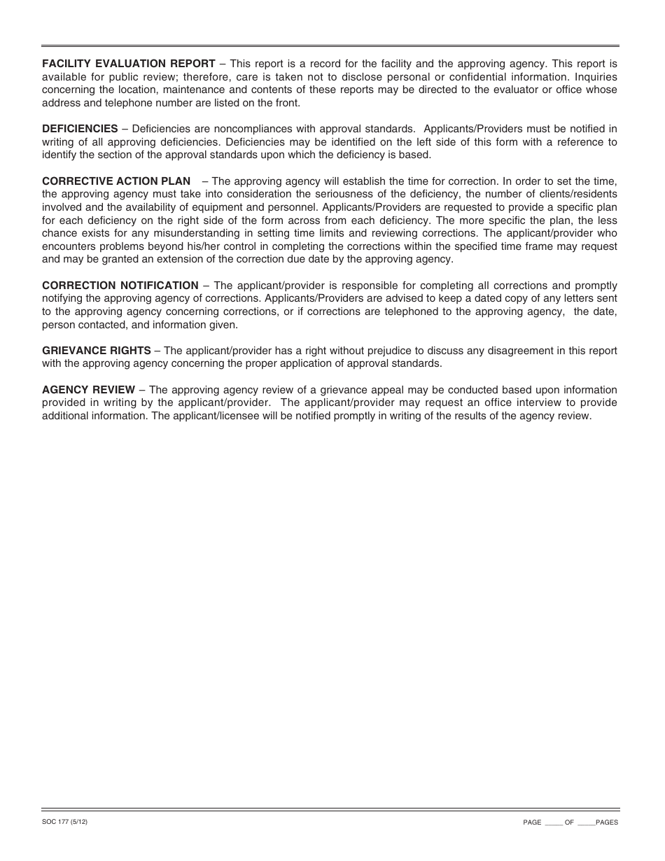 Form SOC177 Facility Evaluation Report - Transitional Housing Program-Plus-Foster Care Facility - California, Page 2