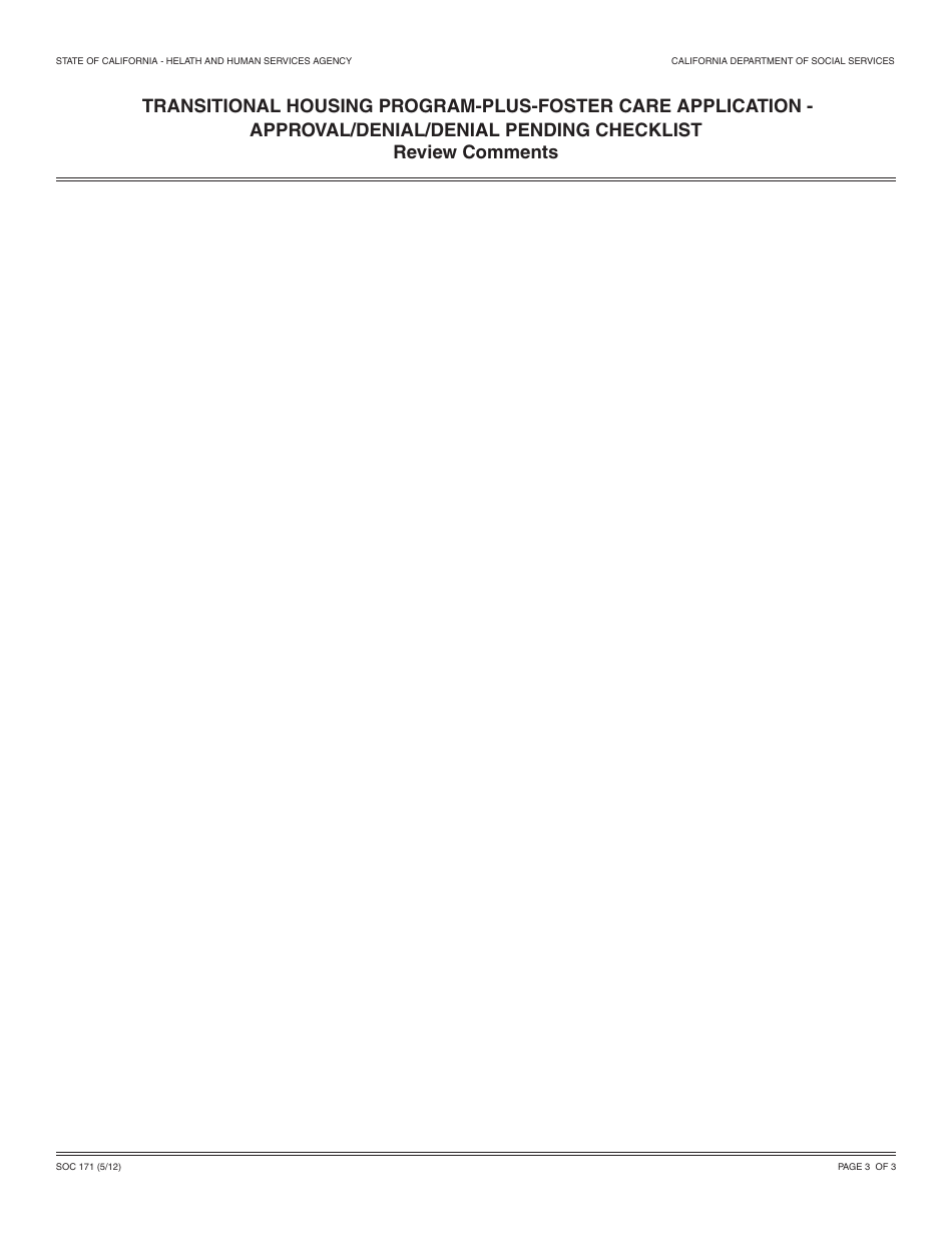 Form SOC171 Transitional Housing Program-Plus-Foster Care (Thp-Plus-FC) Application - Approval / Denial / Denial Pending Checklist - California, Page 3