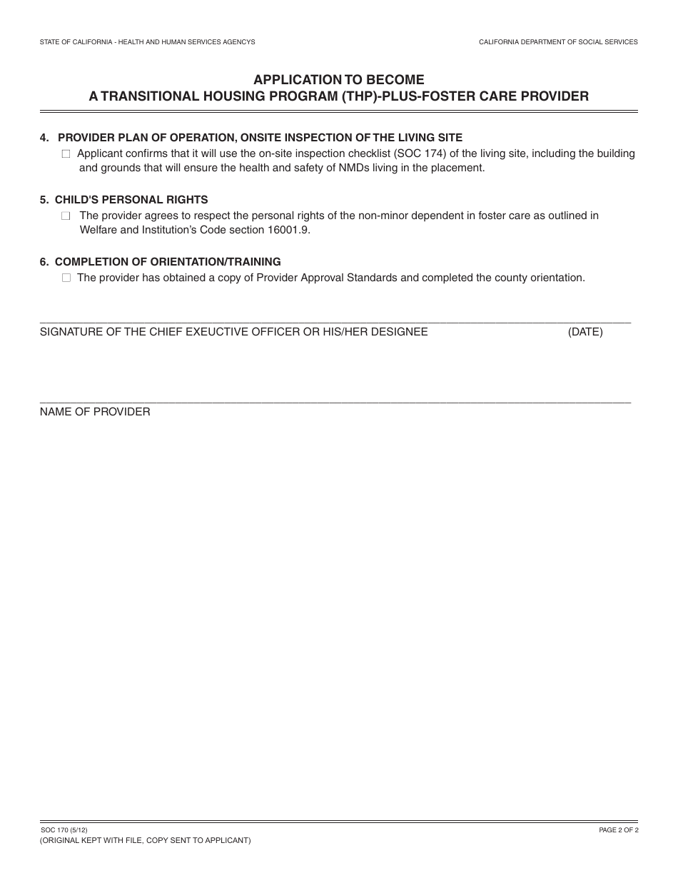 Form SOC170 Application to Become a Transitional Housing Program (Thp)-plus-Foster Care Provider - California, Page 2