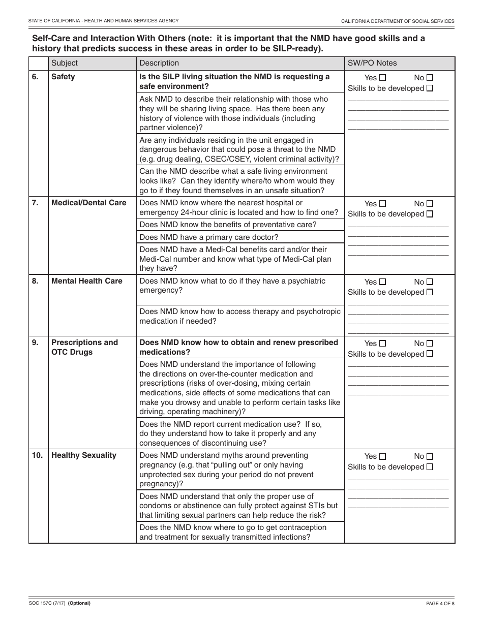 Form SOC157C Standardized Silp Readiness Assessment Tool - California, Page 4