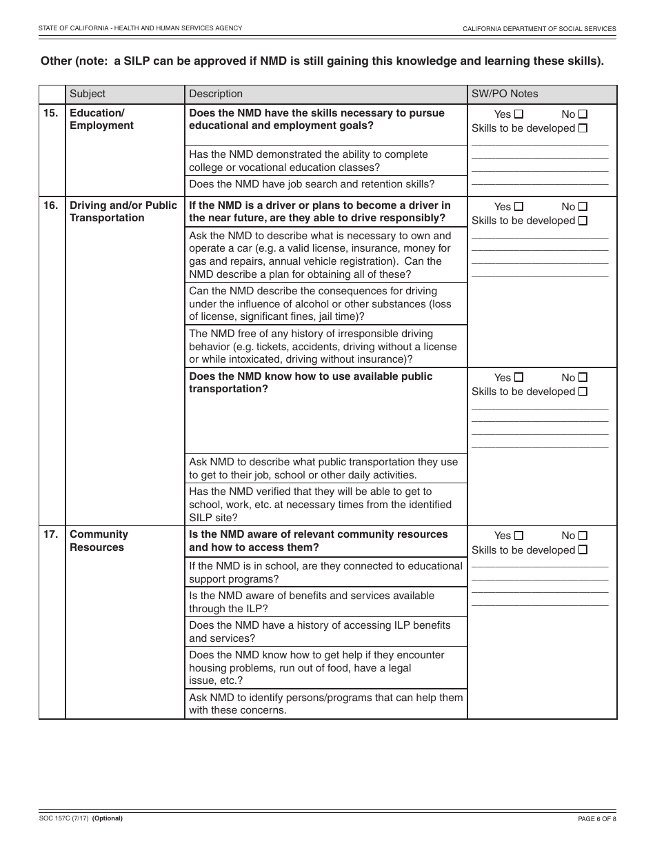 Form SOC157C Standardized Silp Readiness Assessment Tool - California, Page 6