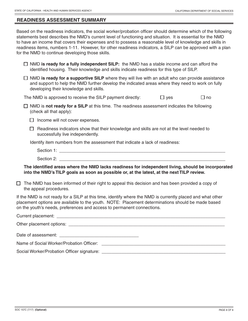 Form SOC157C Standardized Silp Readiness Assessment Tool - California, Page 8