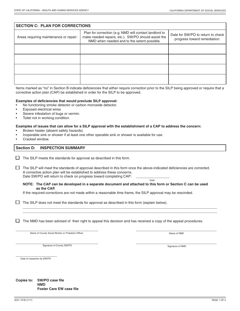 Form SOC157B Silp Inspection: Checklist of Facility Health and Safety Standards - California, Page 2