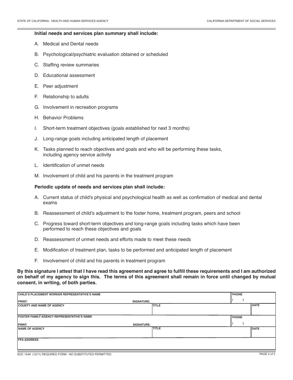Form SOC154A Placement Agency - Foster Family Agency Agreement - Child Placed by Agency in Foster Family Agency - California, Page 2