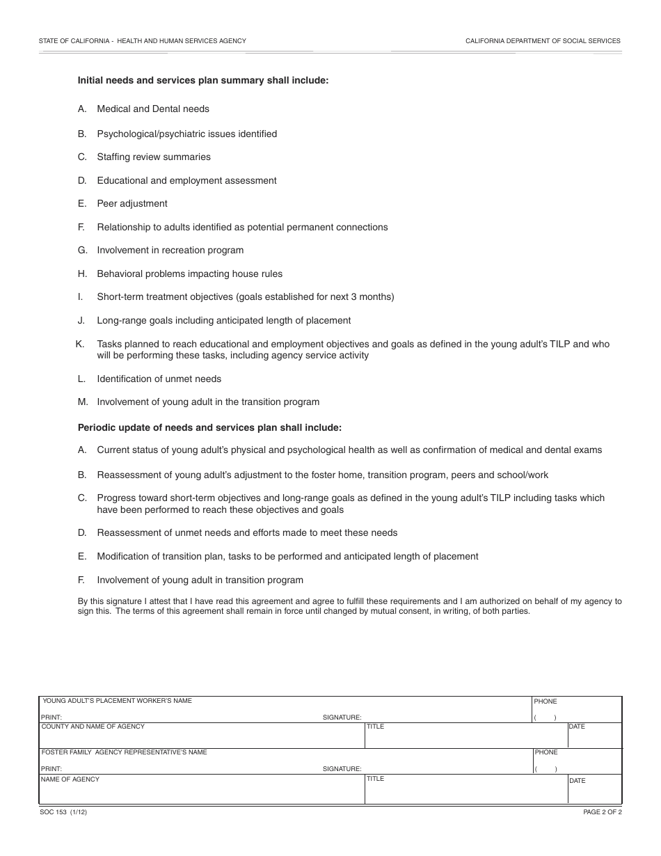 Form SOC153 Placement Agency - Foster Family Agency Agreement - California, Page 2