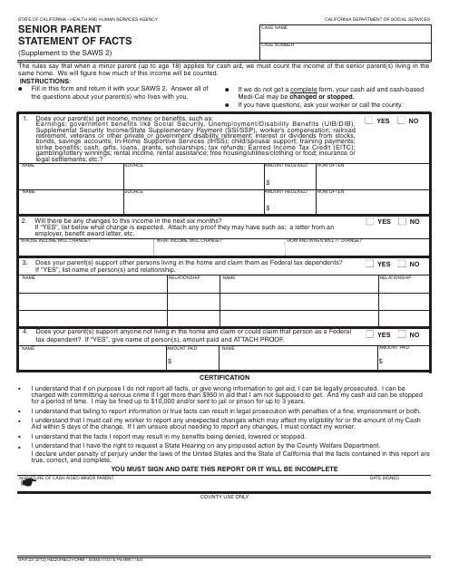 Form SAR23 Senior Parent Statement of Facts - California