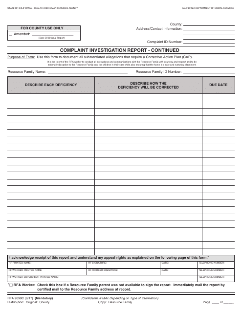 Form RFA9099C  Printable Pdf