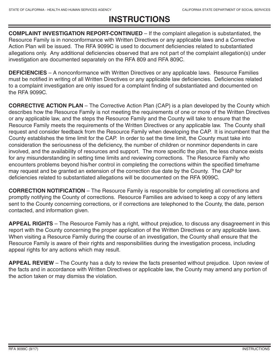 Form RFA9099C Compliant Investigation Report - Continued - California, Page 2