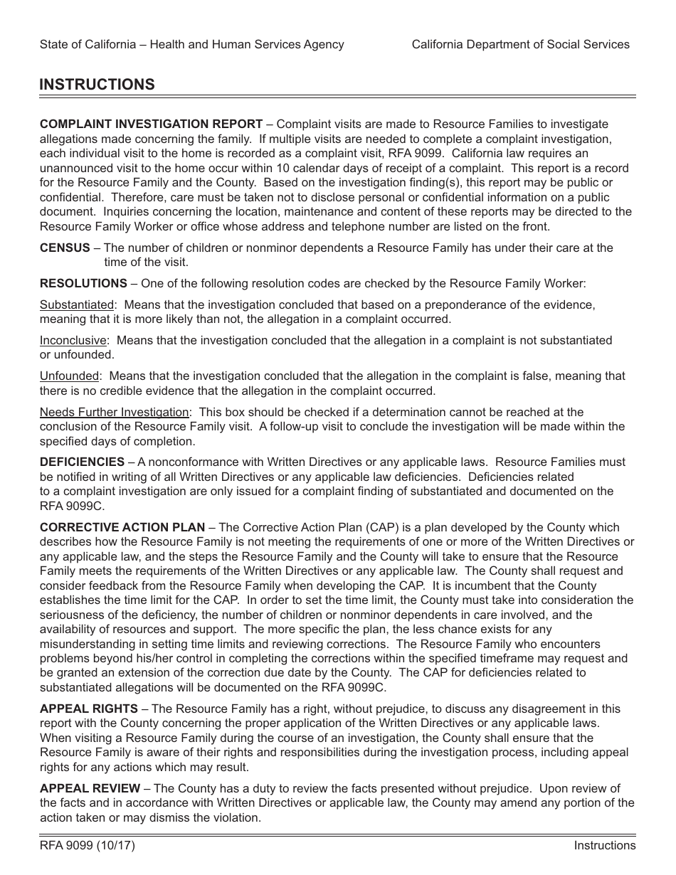 Form RFA9099 Complaint Investigation Report - California, Page 3