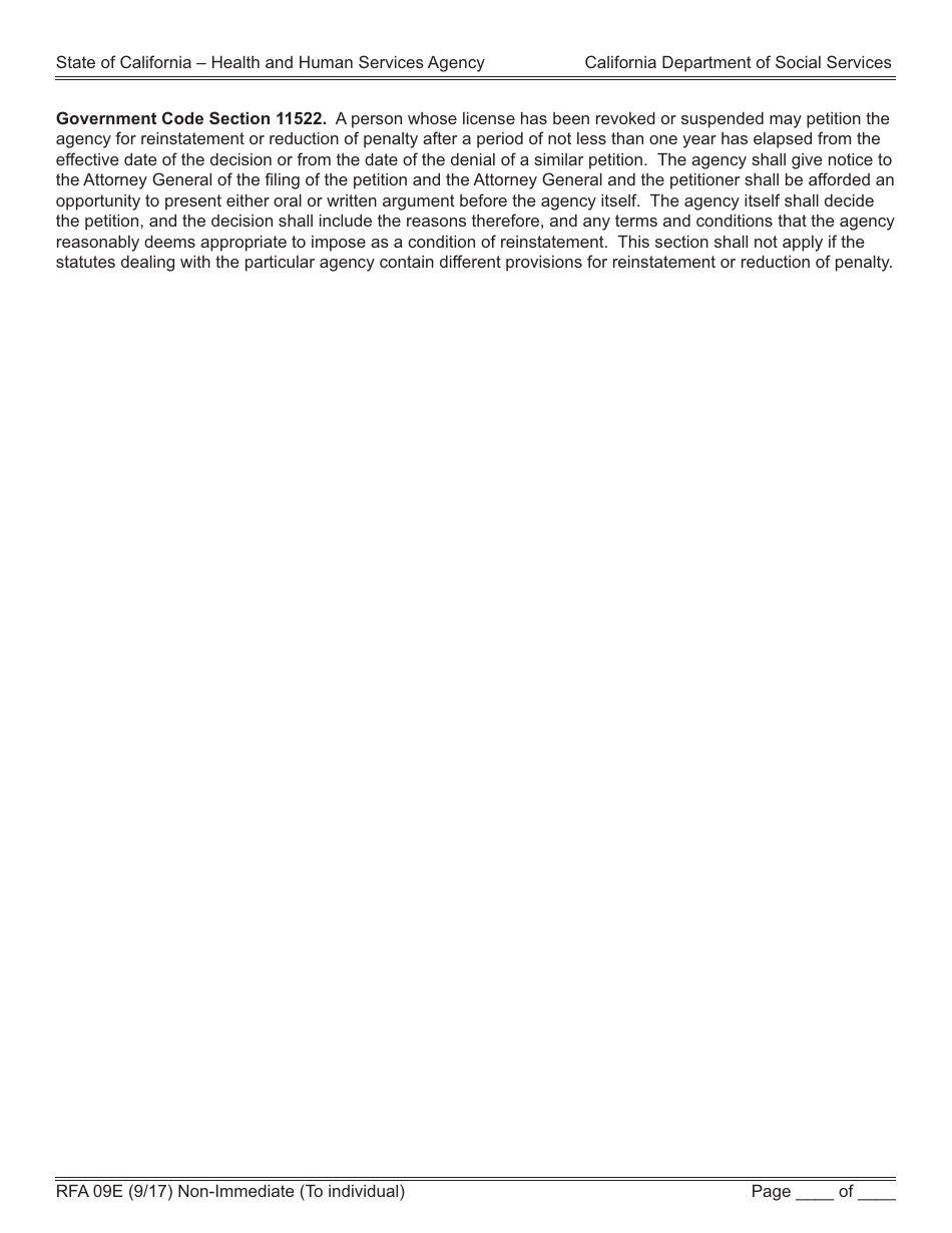 Form RFA09E Notice of Action and Exclusion Order - California, Page 4