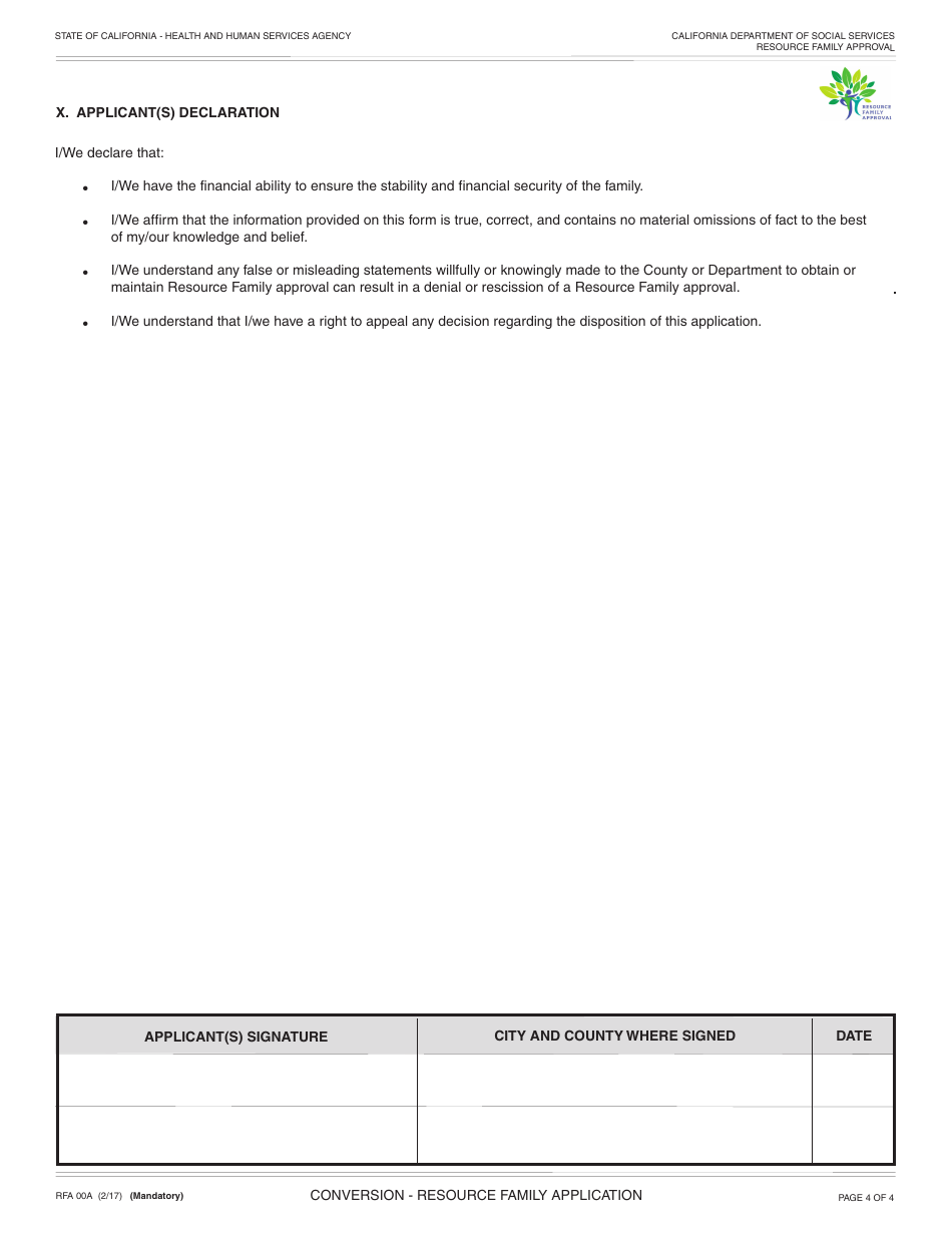 Form RFA00A Conversion - Resource Family Application - California, Page 4