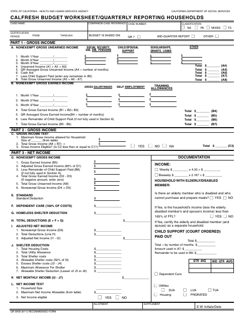 Form QR285B CalFresh Budget Worksheet/Quarterly Reporting Households - California