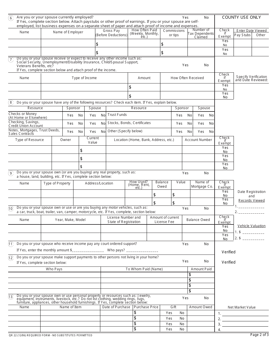 Form QR22 Sponsors Statement of Facts Income and Resources - California, Page 3