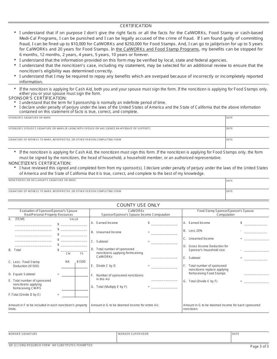 Form QR22 Sponsors Statement of Facts Income and Resources - California, Page 4