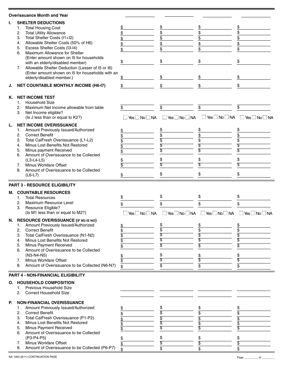 Form NA1263 Notice of Action - Overissuance Budget Worksheet - California, Page 2