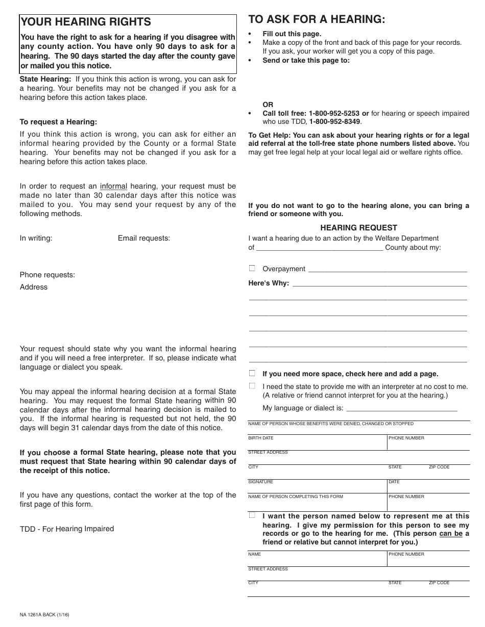 Form NA1261A Notice of Action for Approved Relatives, Non-relative Extended Family Members, Foster Family Homes, Non-related Legal Guardians or Non-minor Dependents Residing in a Supervised Independent Living Setting - California, Page 2
