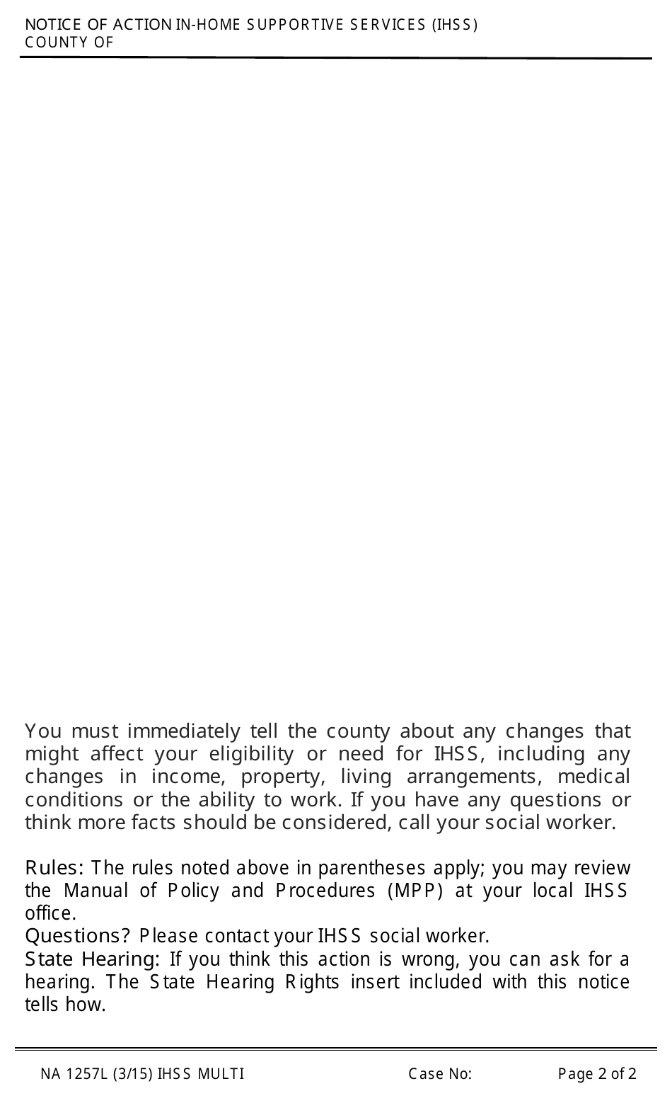 Form NA1257L Notice of Action - in-Home Supportive Services (Ihss) - California, Page 2