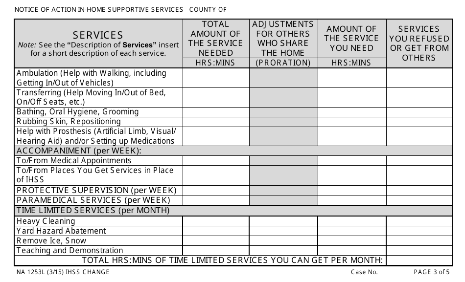 Form NA1253L Notice of Action in-Home Supportive Services (Ihss) Change - California, Page 3