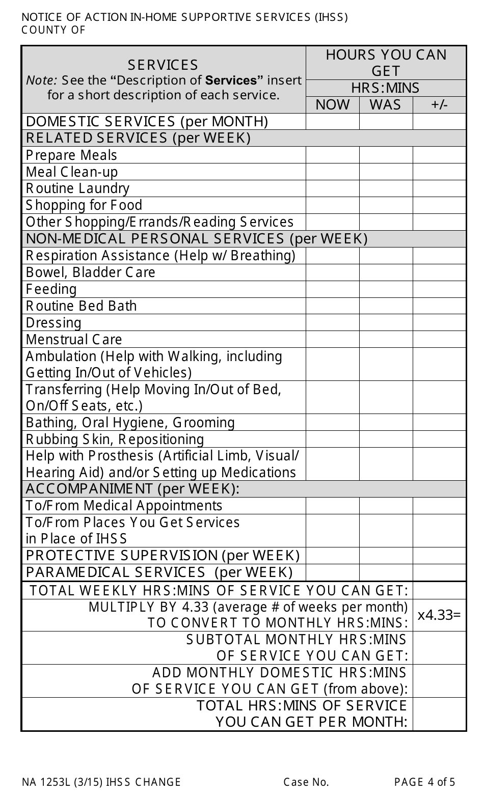 Form NA1253L Notice of Action in-Home Supportive Services (Ihss) Change - California, Page 4