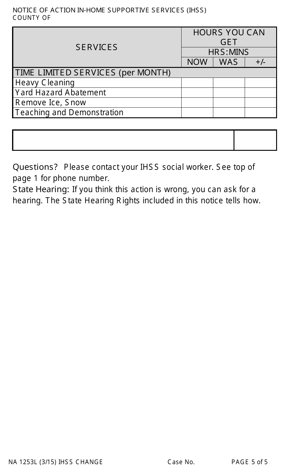 Form NA1253L Notice of Action in-Home Supportive Services (Ihss) Change - California, Page 5