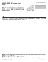 Document preview: Form NA1252 Notice of Action in-Home Supportive Services (Ihss) Denial - California