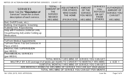Form NA1250L Notice of Action in-Home Supportive Services (Ihss) Approval - California, Page 3