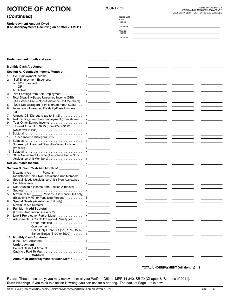 Form NA281A - Fill Out, Sign Online and Download Fillable PDF ...