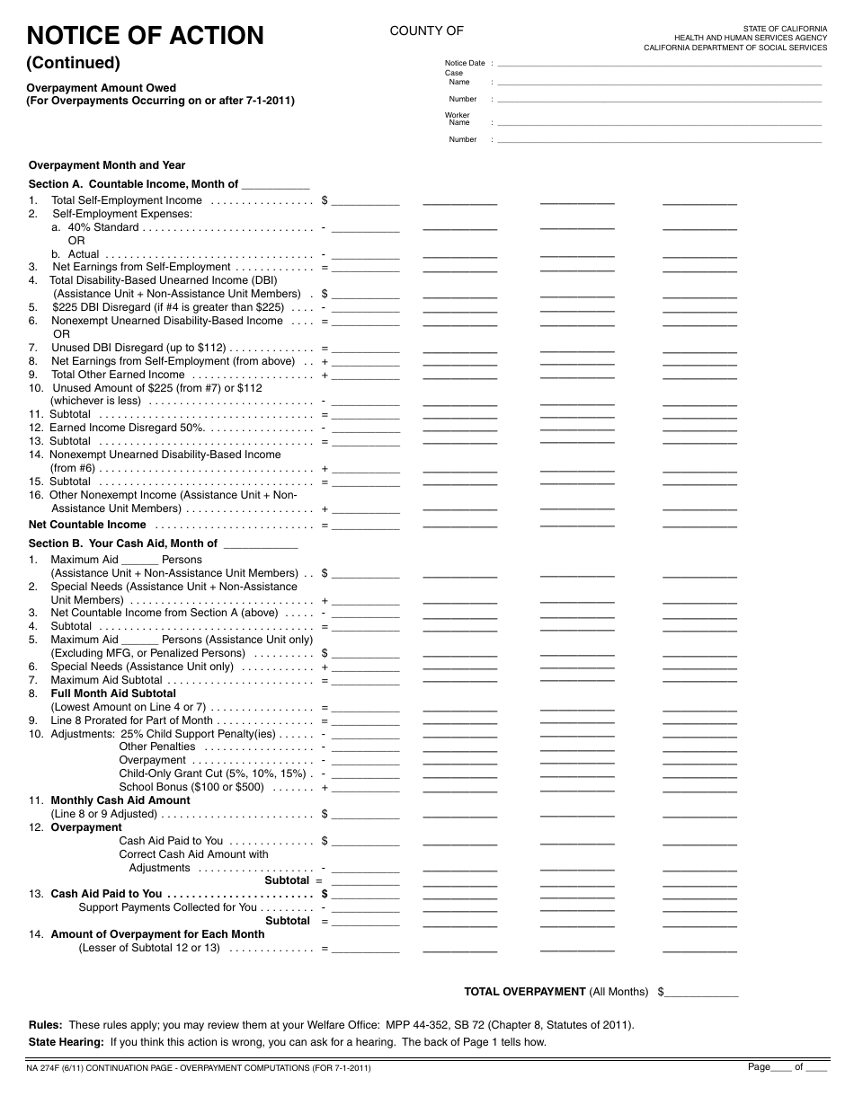 Form NA274F - Fill Out, Sign Online and Download Fillable PDF ...